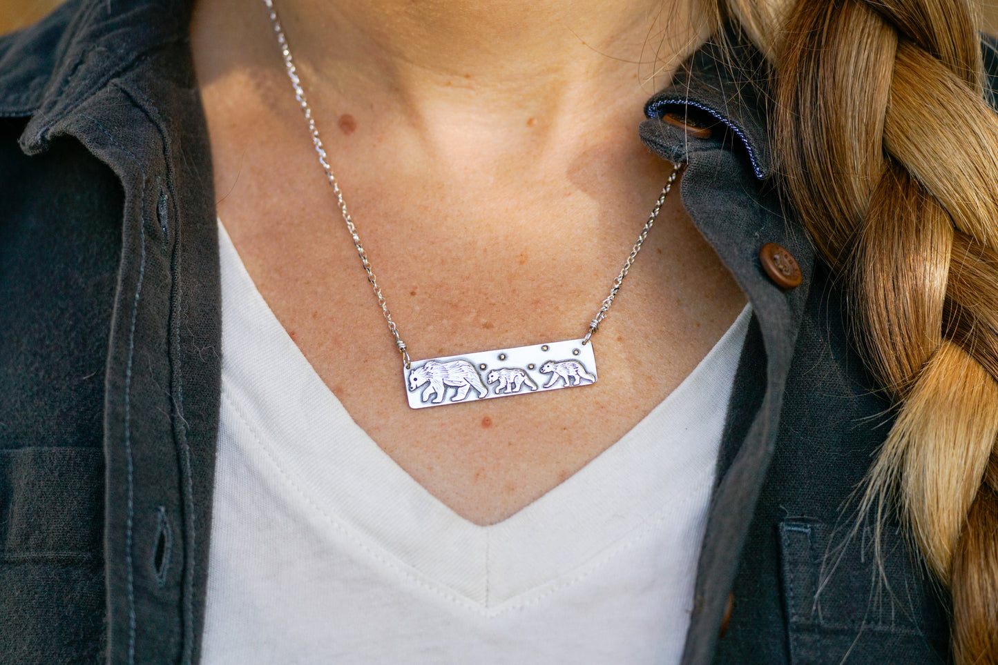 Grizzly Bear & Cubs Necklace