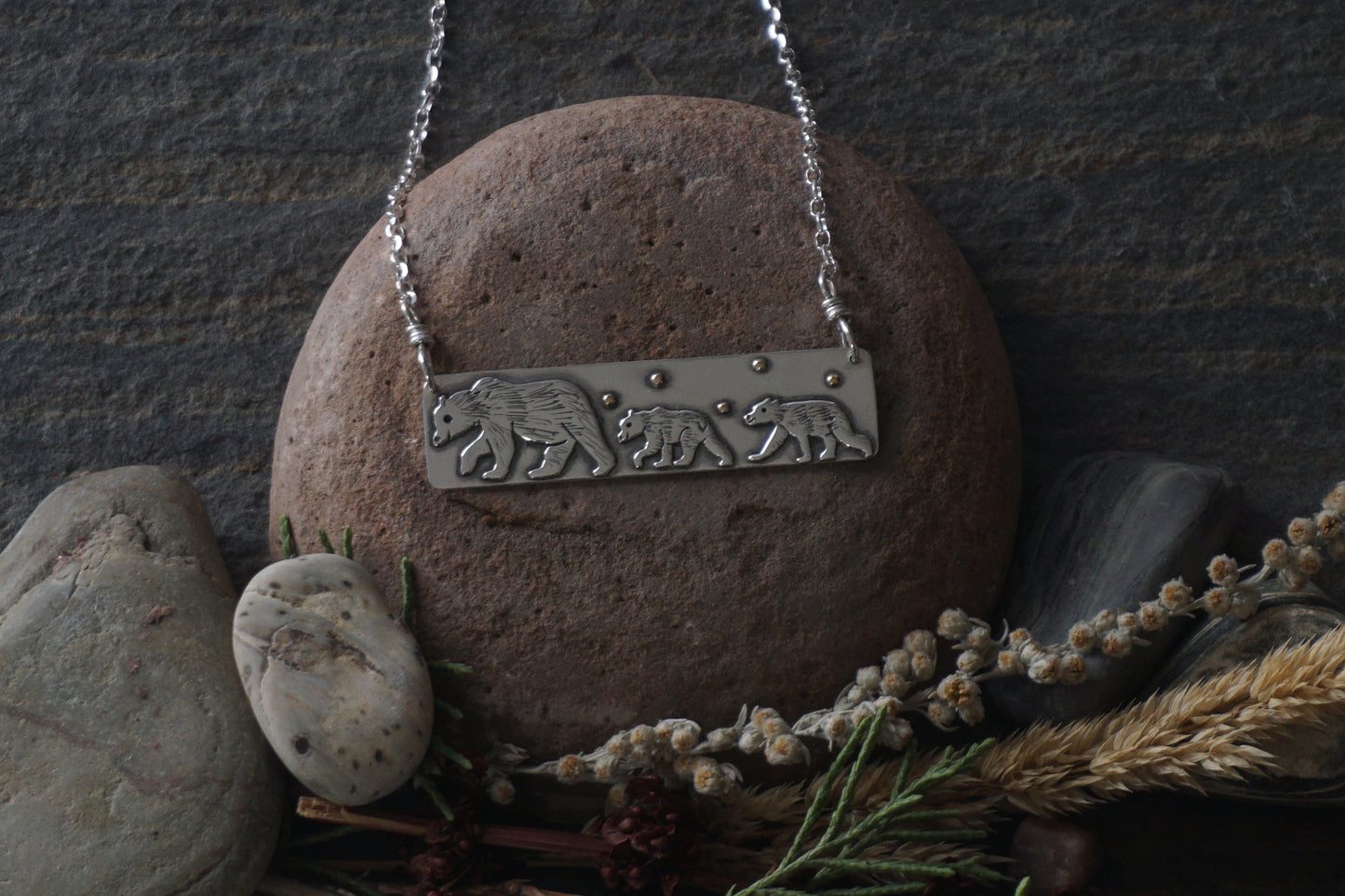 Grizzly Bear & Cubs Necklace